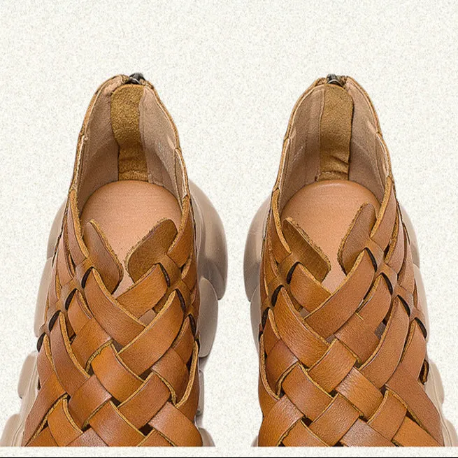 Women's Leather Woven Open Toe Platform Fashion Sandals