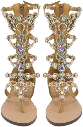 Women's Rhinestone Gladiator Sandals Stylish Flats for Summer Beach Weddings