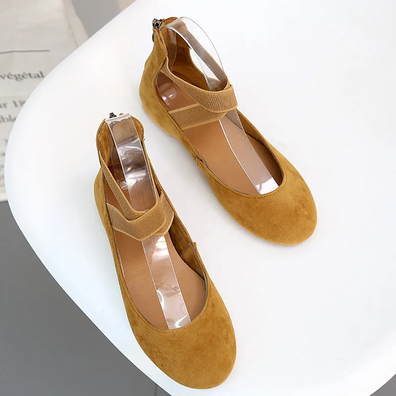 Women's round toe criss ankle wrap ballet flats spring summer slip on flats