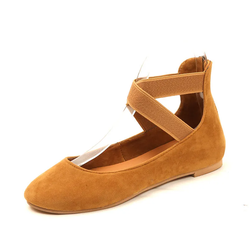 Women's round toe criss ankle wrap ballet flats spring summer slip on flats