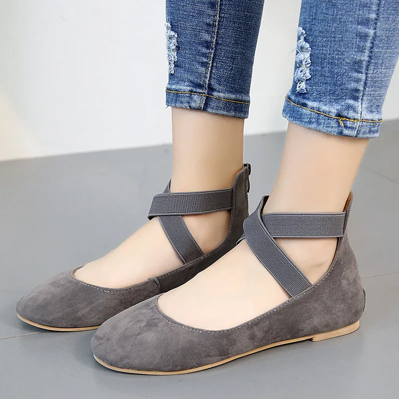Women's round toe criss ankle wrap ballet flats spring summer slip on flats