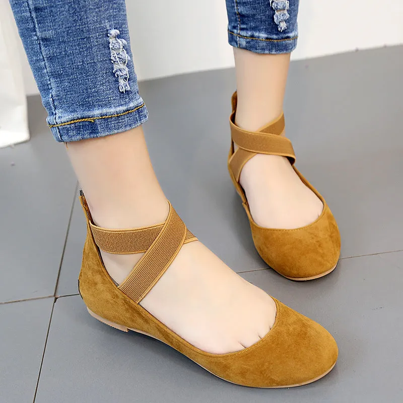 Women's round toe criss ankle wrap ballet flats spring summer slip on flats