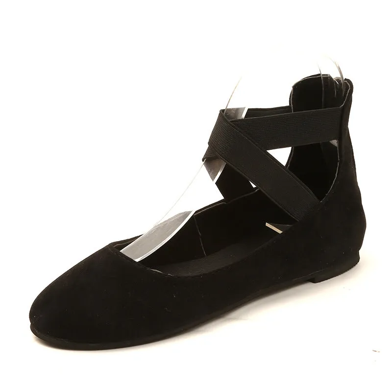 Women's round toe criss ankle wrap ballet flats spring summer slip on flats