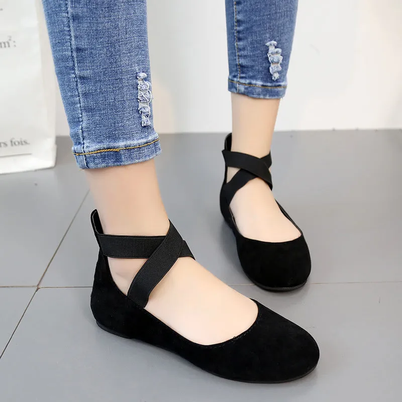 Women's round toe criss ankle wrap ballet flats spring summer slip on flats