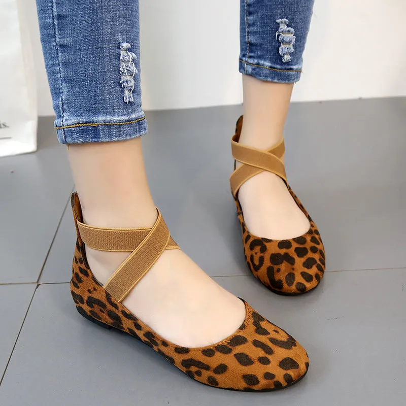 Women's round toe criss ankle wrap ballet flats spring summer slip on flats