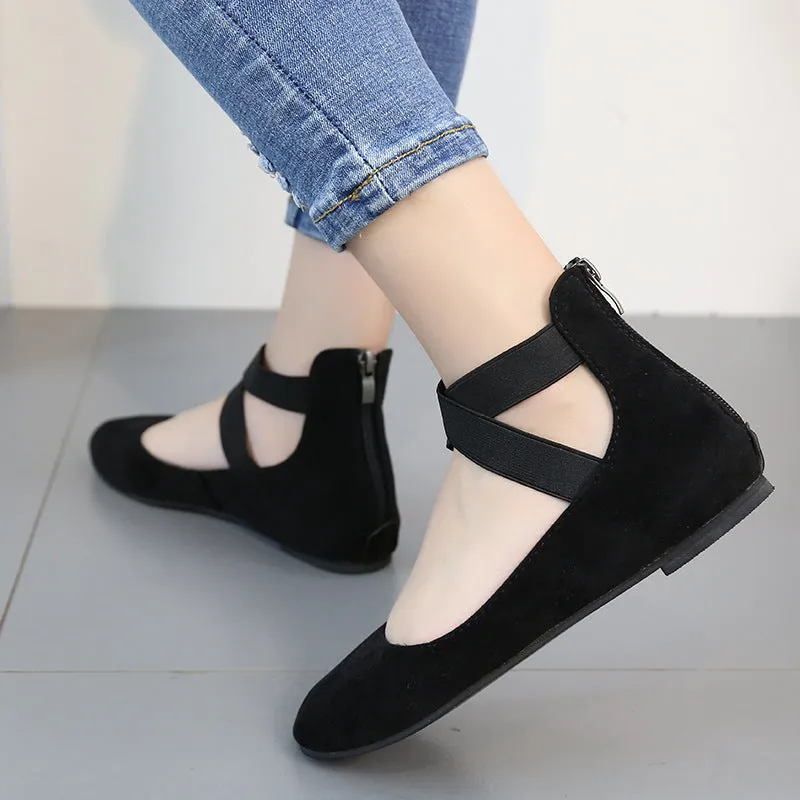 Women's round toe criss ankle wrap ballet flats spring summer slip on flats