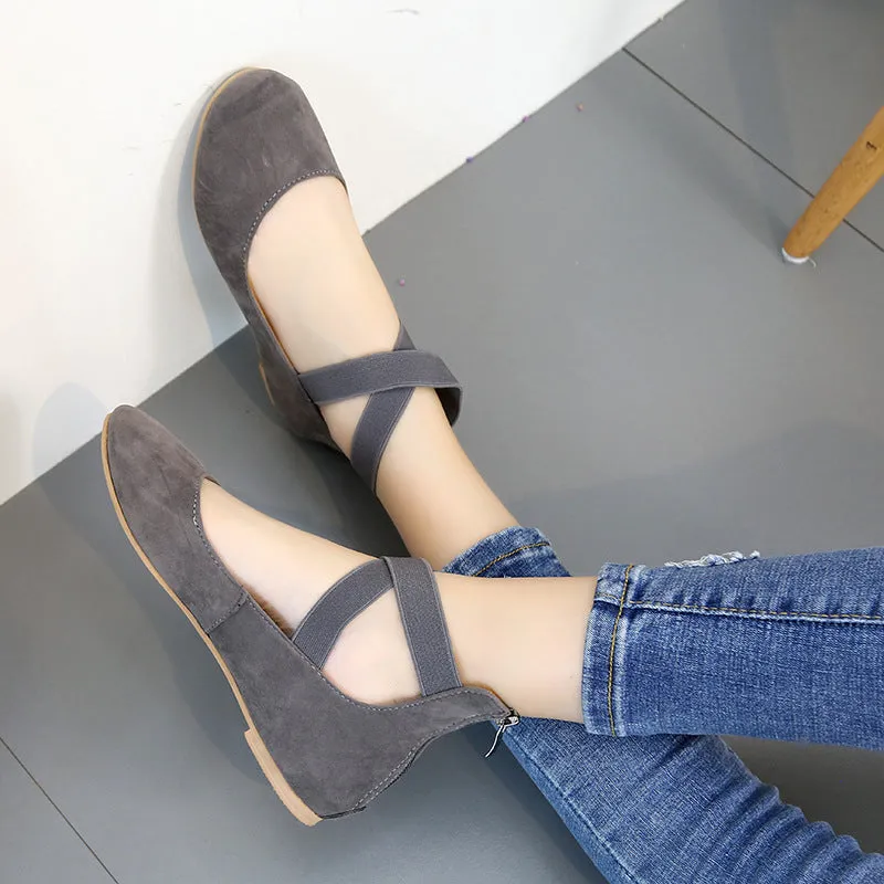 Women's round toe criss ankle wrap ballet flats spring summer slip on flats