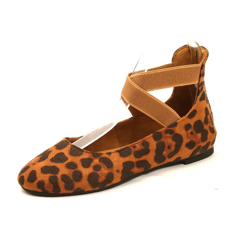 Women's round toe criss ankle wrap ballet flats spring summer slip on flats