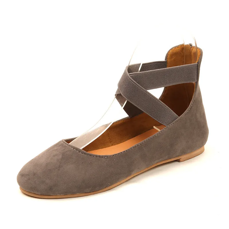 Women's round toe criss ankle wrap ballet flats spring summer slip on flats