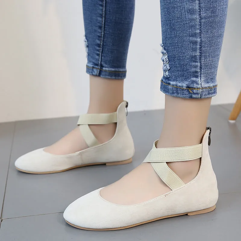 Women's round toe criss ankle wrap ballet flats spring summer slip on flats