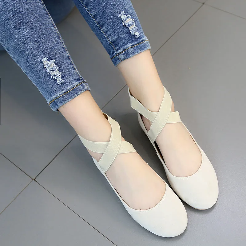 Women's round toe criss ankle wrap ballet flats spring summer slip on flats