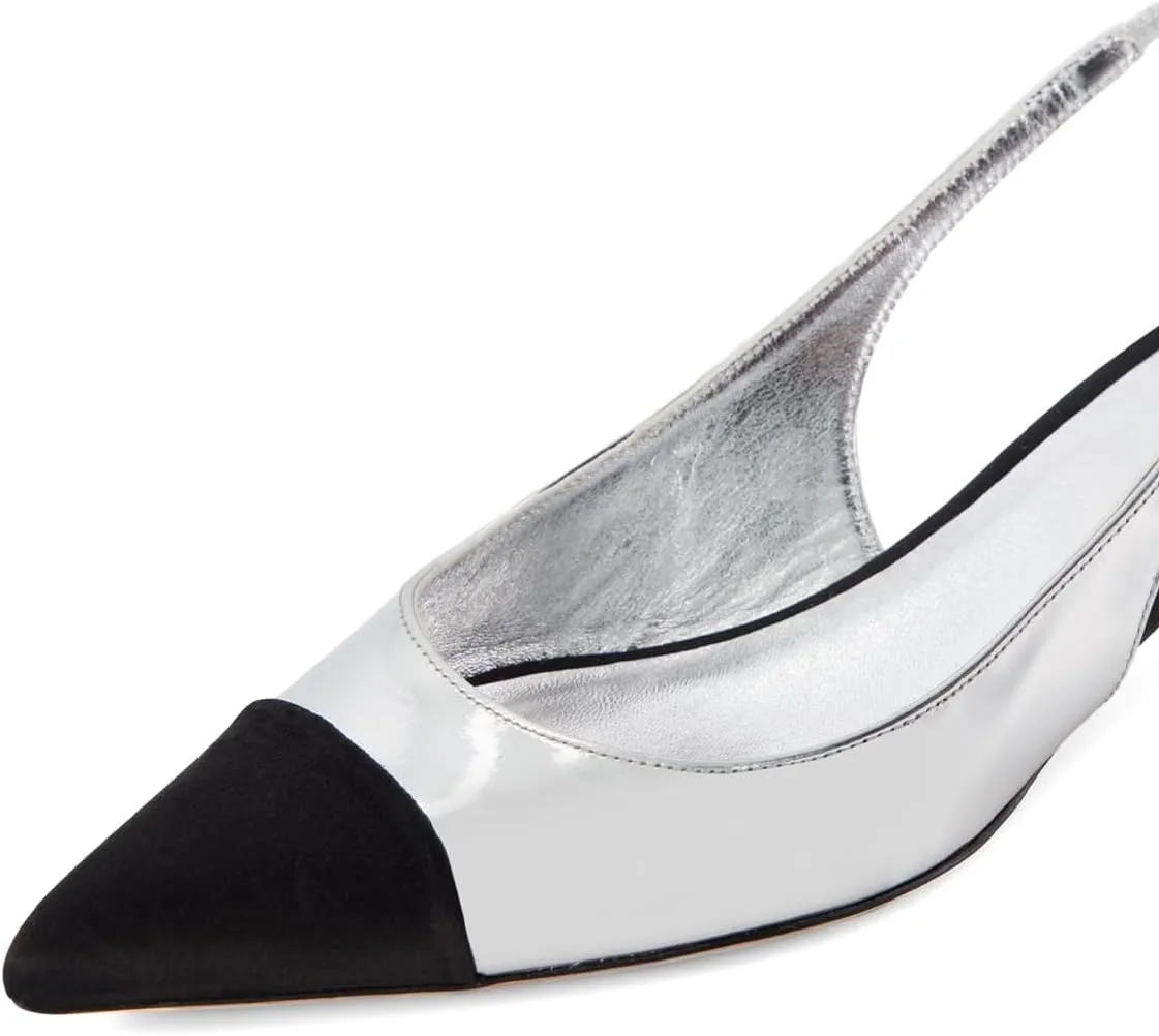 XYD Women's Chic Sling Back Sandal 2 Inches Crystal Block Low Heel Closed Pointed Toe Pumps Slip On Elegant Evening Dating Dress Shoes